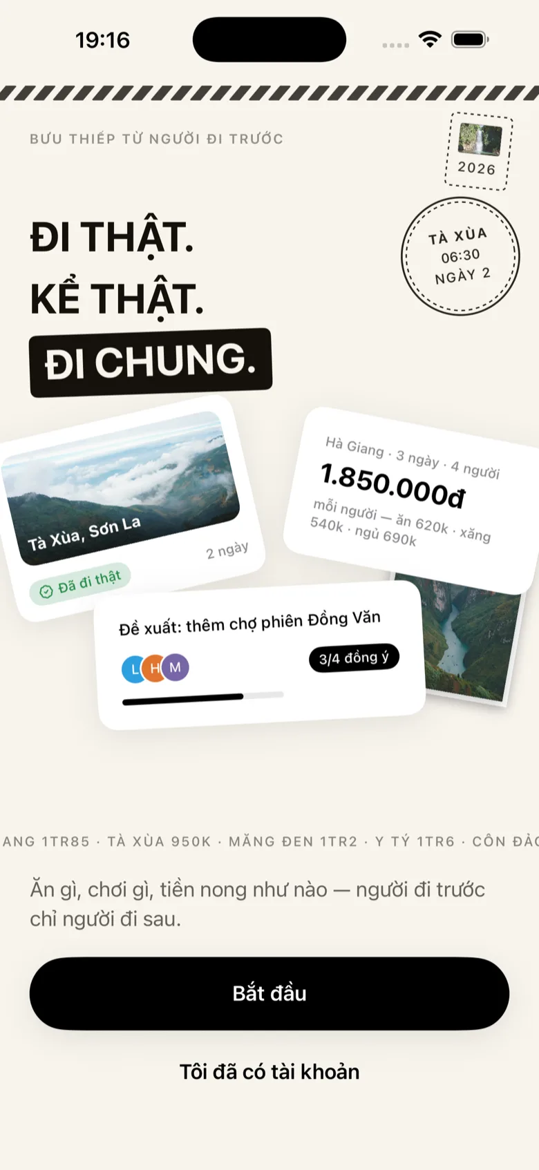 Màn hình giới thiệu cộng đồng đã đi thật của Đi Chung